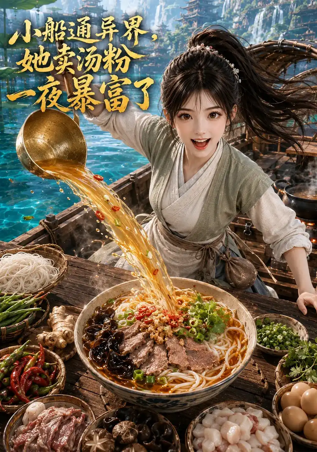 小船通异界，她卖汤粉一夜暴富了